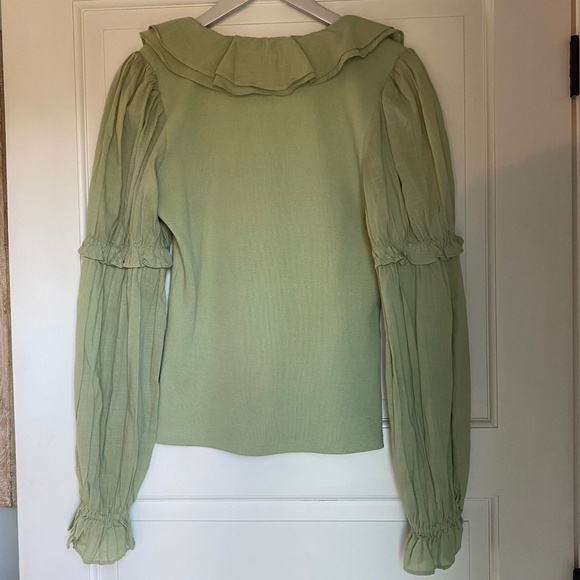 By Anthropologie Ruffled Shirt Blouse Top Solid Ribbed Long Sleeve M NWOT - Picture 3 of 8